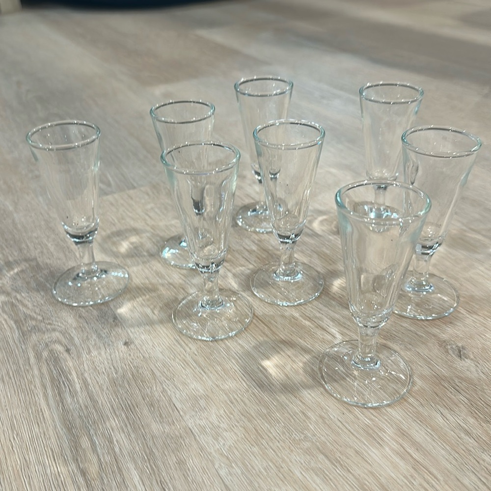 Liquor Cordials Stemmed Shot Glasses Vintage Set of 8